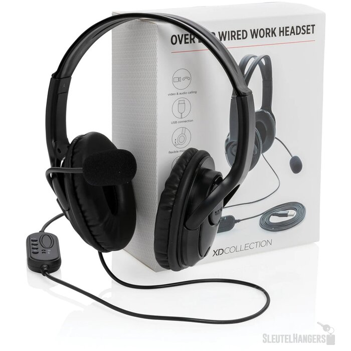 Over ear werk hoofdtelefoon met kabel zwart