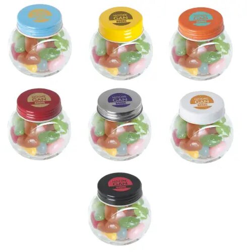 Kleine glazen pot met snoep (40 gram)