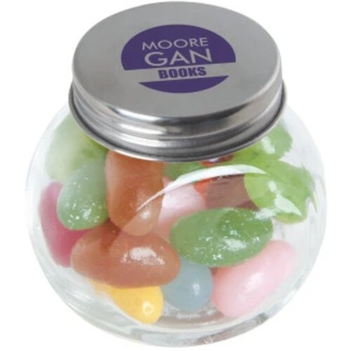 Kleine glazen pot met snoep (40 gram) Zilver