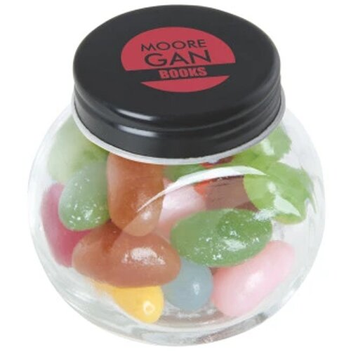Kleine glazen pot met snoep (40 gram) Zwart
