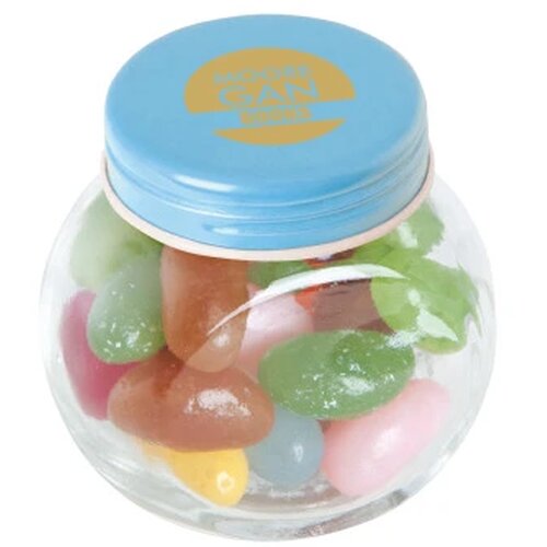 Kleine glazen pot met snoep (40 gram) Lichtblauw