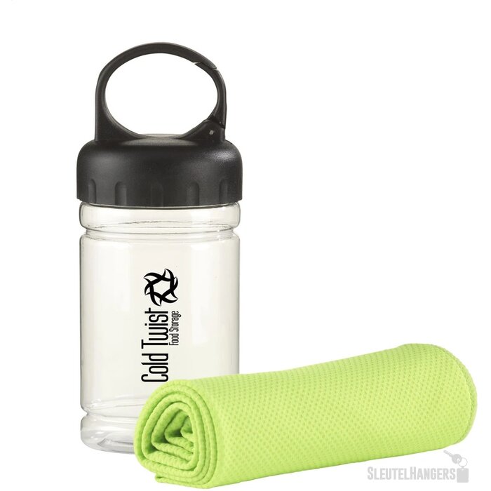 Koelhanddoek in transparante koker Limoengroen