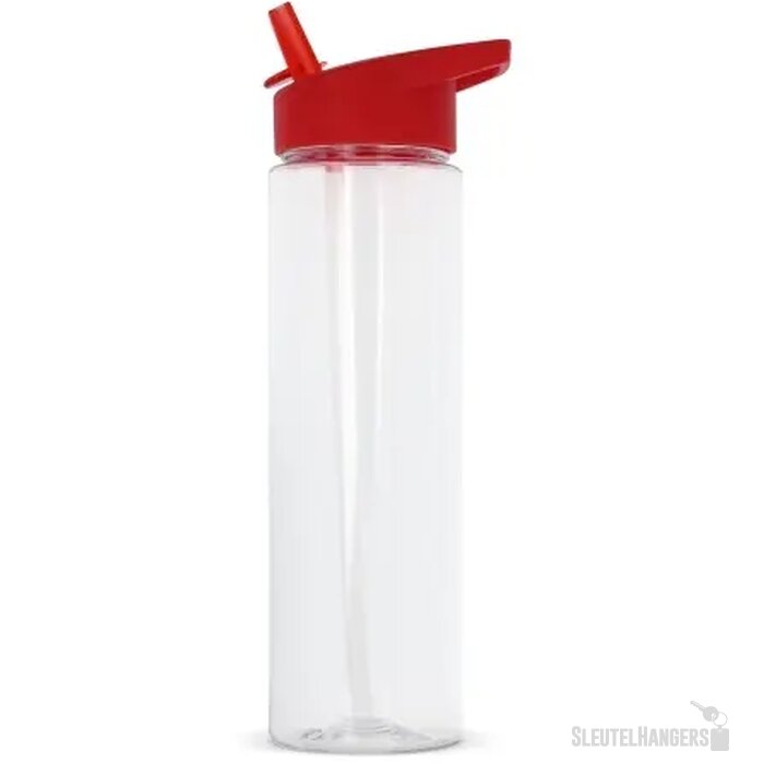 RPET waterfles met opvouwbaar rietje (600 ml) Rood