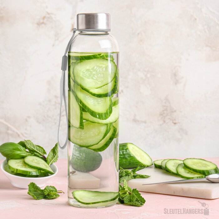 Glazen waterfles met draagriem (500 ml) Transparant