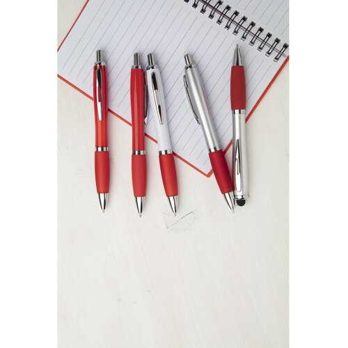 Pen met rubberen grip Rood