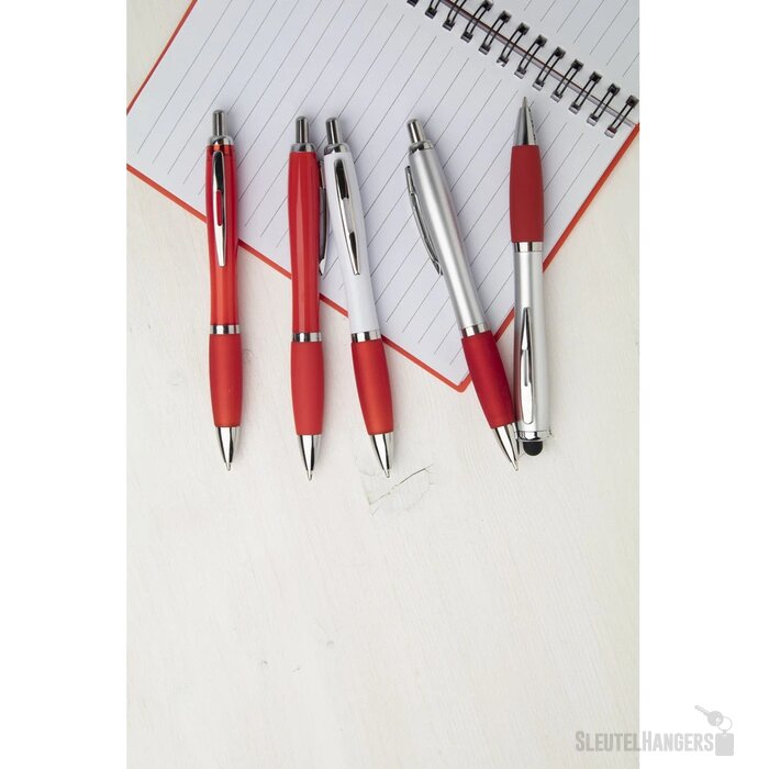 Pen met rubberen grip Rood