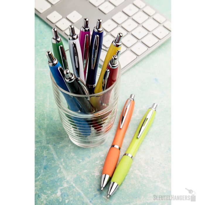 Pen met rubberen grip Limoengroen