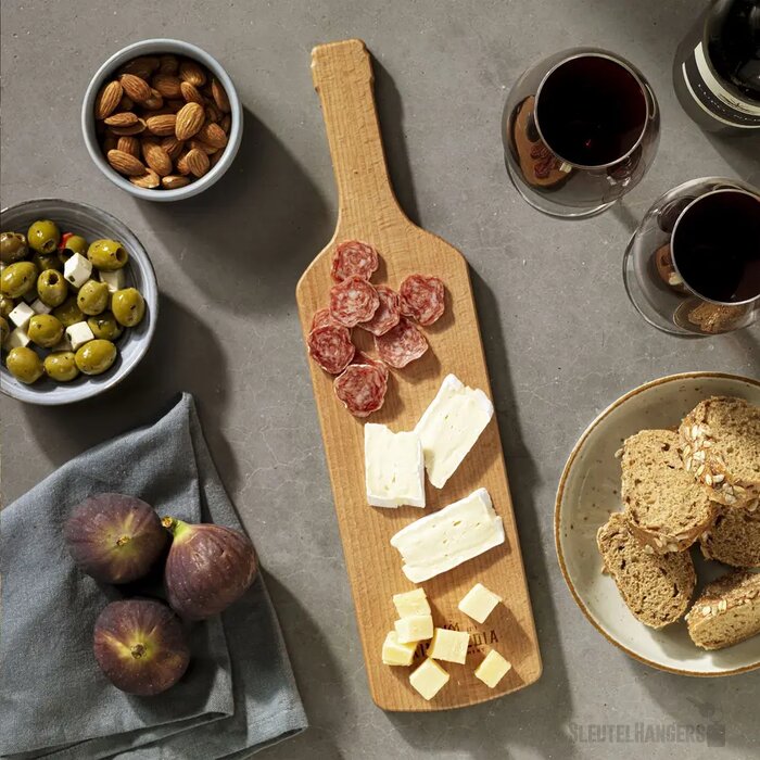 Borrelplank in wijnfles vorm Zwart/Bruin