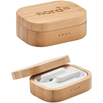 Tws oordopjes in bamboe case Bruin