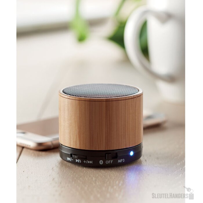 Ronde speaker met bamboe Zwart