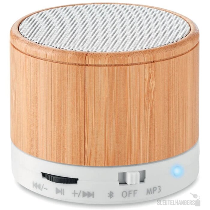 Ronde speaker met bamboe Wit