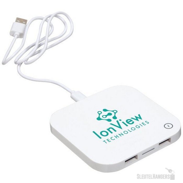 USB hub met draadloze lader Wit