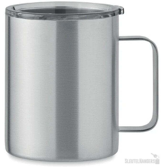 Dubbelwandige beker met drinkdeksel (300 ml) Zilver