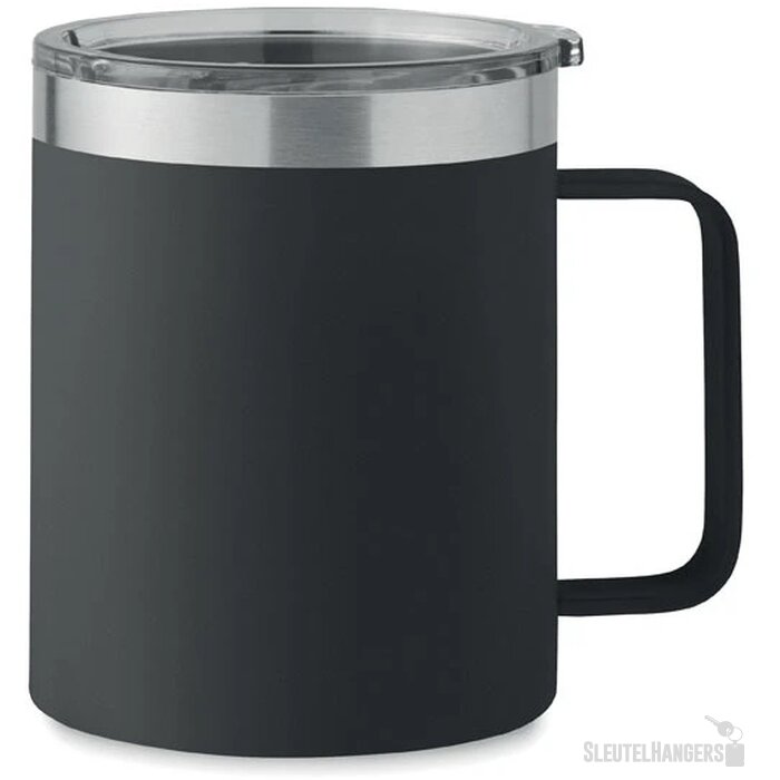Dubbelwandige beker met drinkdeksel (300 ml) Zwart