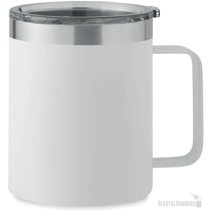 Dubbelwandige beker met drinkdeksel (300 ml) Wit