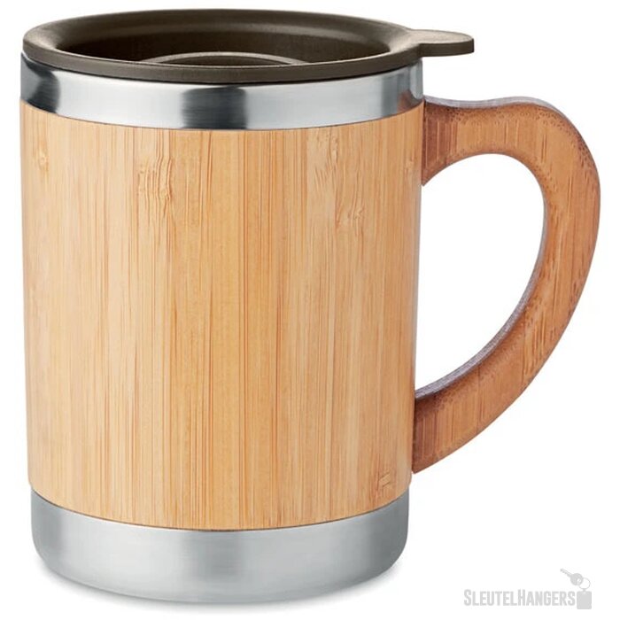 Dubbelwandige drinkbeker 300ml Mokka hout