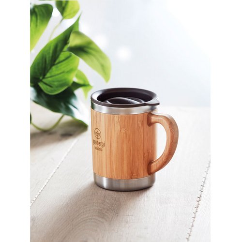 Dubbelwandige drinkbeker 300ml Mokka hout