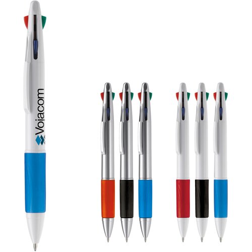 Balpen 4 kleuren hardcolour zilver / blauw