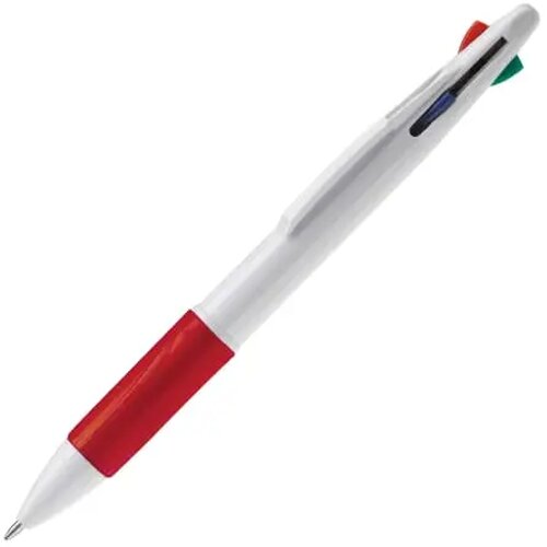 Balpen 4 kleuren hardcolour wit / rood