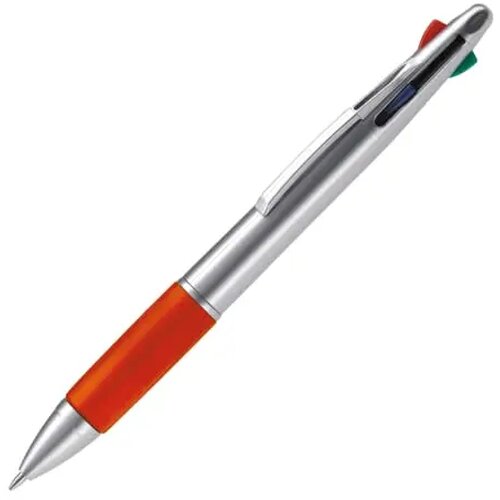 Balpen 4 kleuren hardcolour zilver / rood
