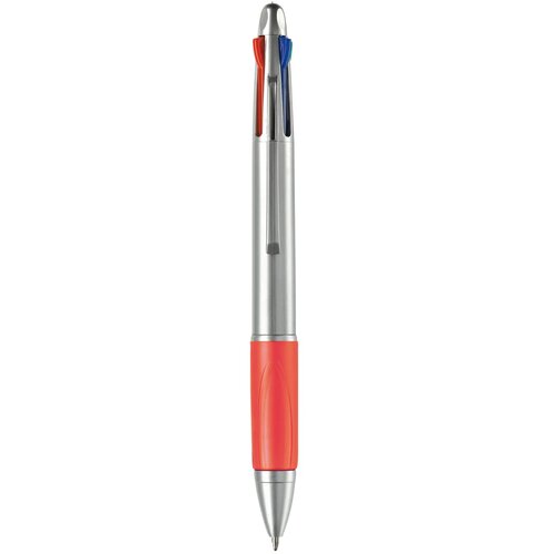 Balpen 4 kleuren hardcolour zilver / rood