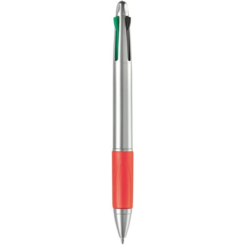 Balpen 4 kleuren hardcolour zilver / rood