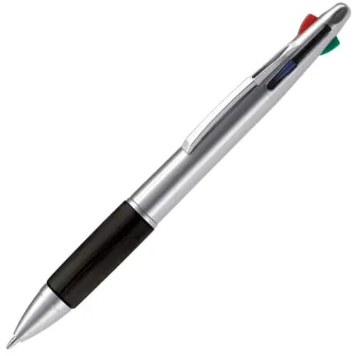 Balpen 4 kleuren hardcolour zilver / zwart