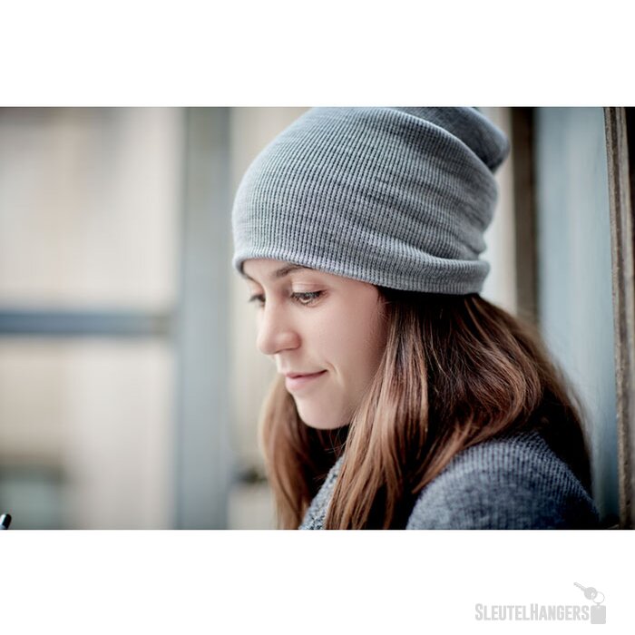 Rpet beanie met omslag Wit/Grijs