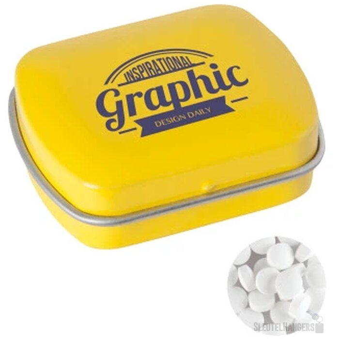 Klein blik met ca. 10 gr. extra strong mints geel