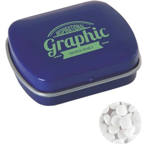 Klein blik met ca. 10 gr. extra strong mints donkerblauw