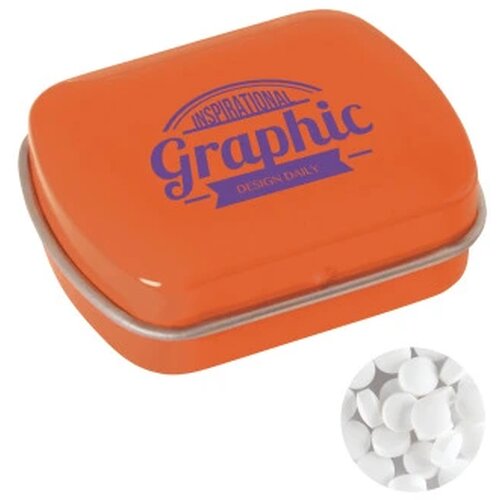 Klein blik met ca. 10 gr. extra strong mints oranje