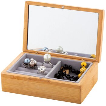 Bamboe sieradendoos met fluwelen vulling Naturel