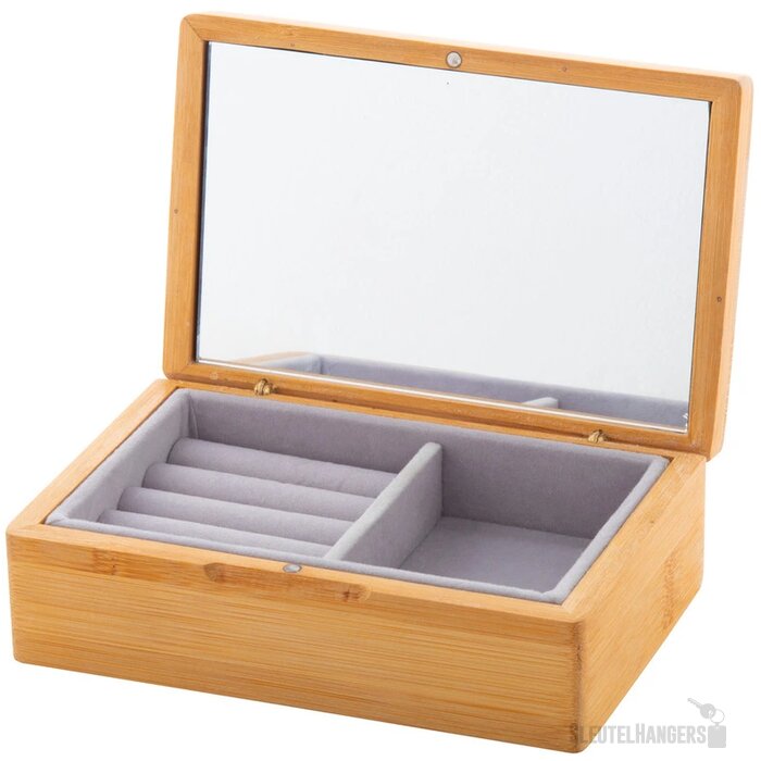 Bamboe sieradendoos met fluwelen vulling Naturel