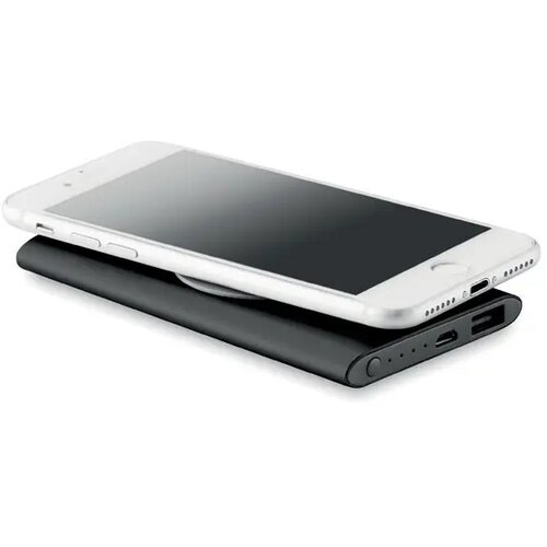 Draadloze aluminium powerbank (4.000 mAh) Zwart