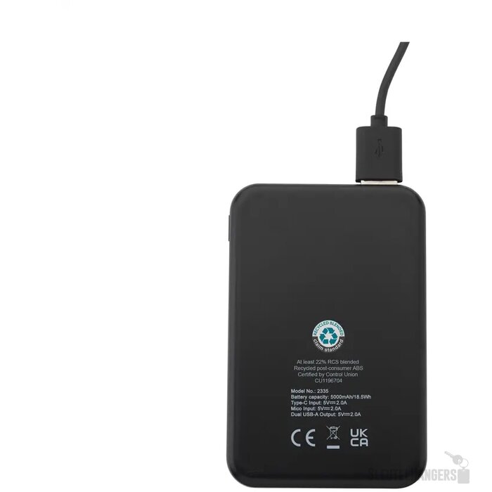 Compact Recycled Powerbank (5.000 mAh) Zwart