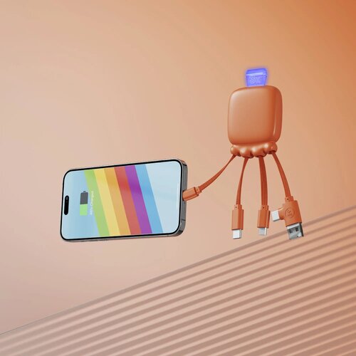 3192 | Xoopar Octopus Gamma 2 Bio Charging cable with 3.000mAh Powerbank oranje