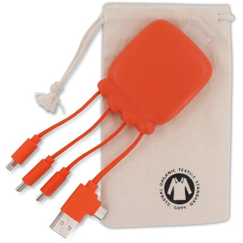 3192 | Xoopar Octopus Gamma 2 Bio Charging cable with 3.000mAh Powerbank oranje