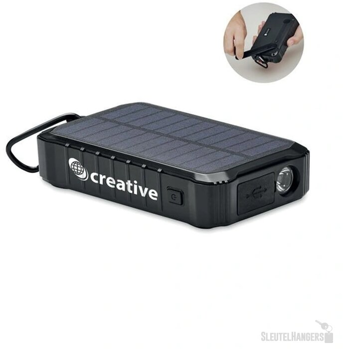 Powerbank met solar en dynamo (8.000 mAh) Zwart