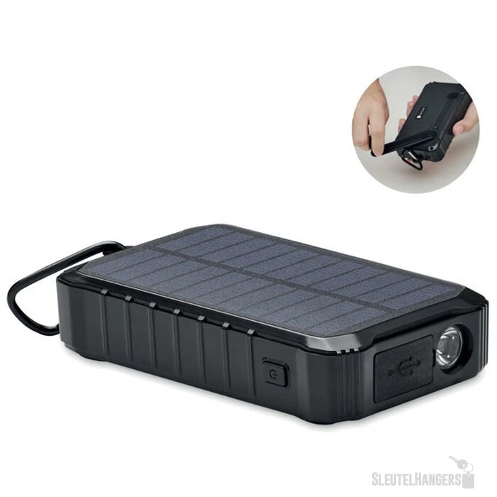Powerbank met solar en dynamo (8.000 mAh) Zwart