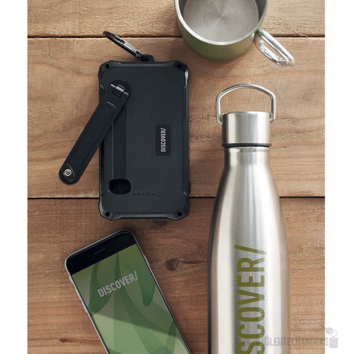 Powerbank met solar en dynamo (8.000 mAh) Zwart