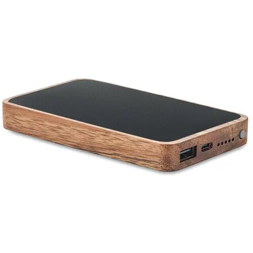 Acaciahout powerbank met leer (4.000 mAh Zwart