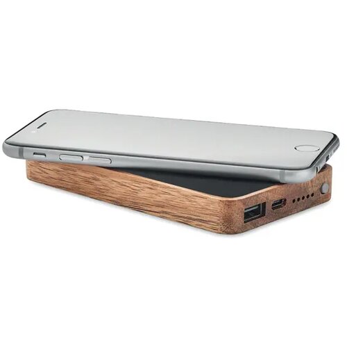 Acaciahout powerbank met leer (4.000 mAh Zwart
