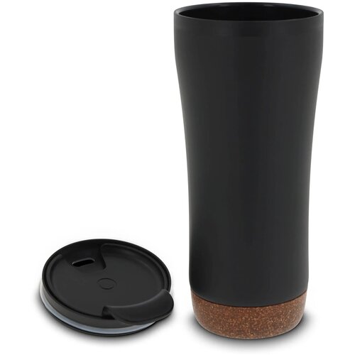 RVS thermosbeker met kurk detail (480 ml) Zwart