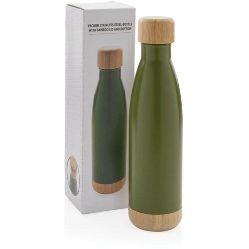 Thermosfles met bamboe deksel en bodem (520 ml) Groen 520 ml