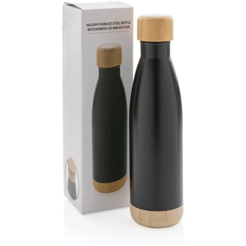 Thermosfles met bamboe deksel en bodem (520 ml) Zwart 520 ml