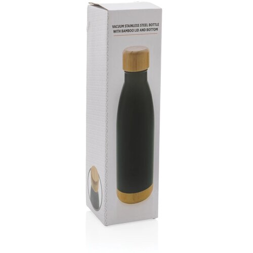 Thermosfles met bamboe deksel en bodem (520 ml) Zwart 520 ml