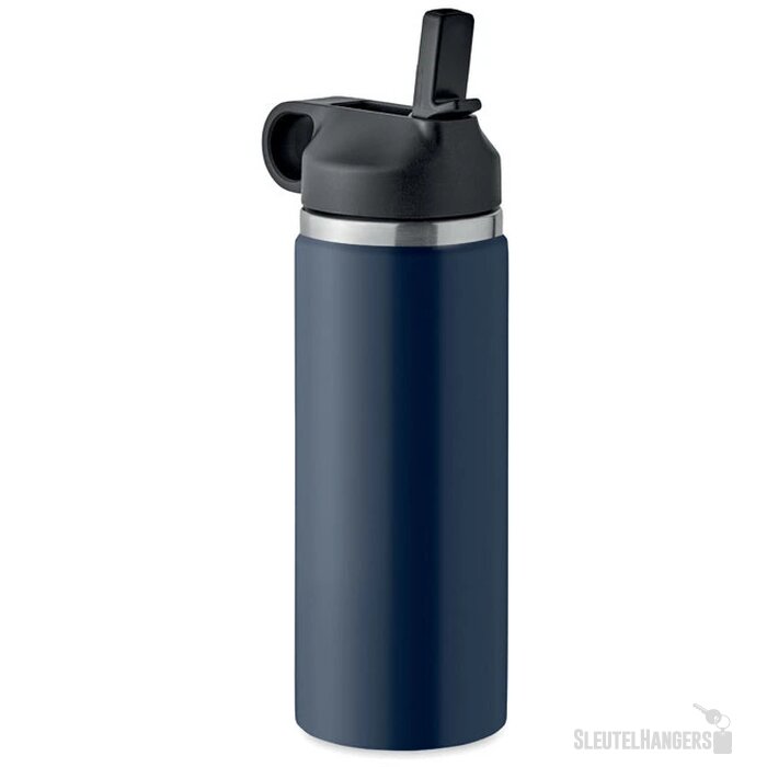 Gerecycled RVS thermosfles met rietje (500 ml) Kobaltblauw