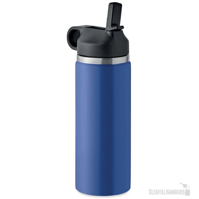 Gerecycled RVS thermosfles met rietje (500 ml) Blauw