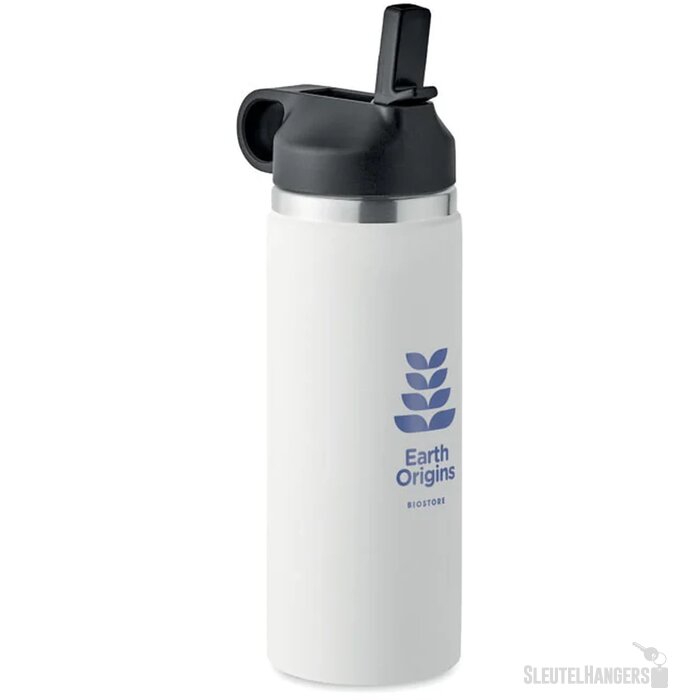 Gerecycled RVS thermosfles met rietje (500 ml) Wit