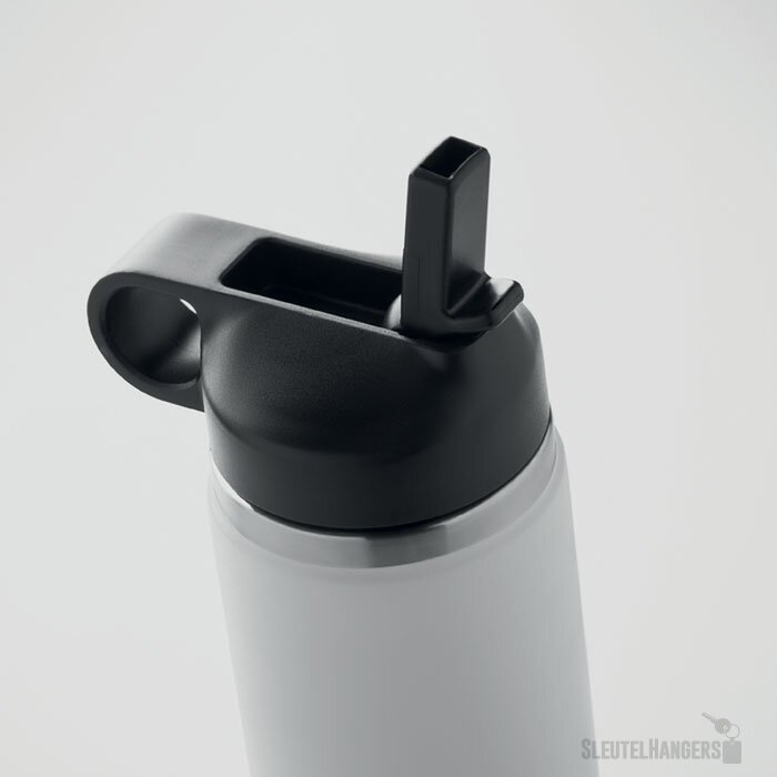 Gerecycled RVS thermosfles met rietje (500 ml) Wit